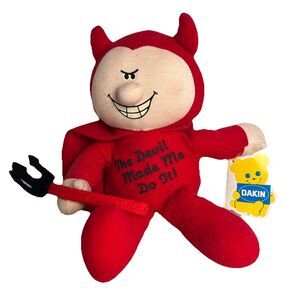 Vintage Red Devil Plush 10" Toy Pitchfork "the devil made me do it" Dakon 1984
